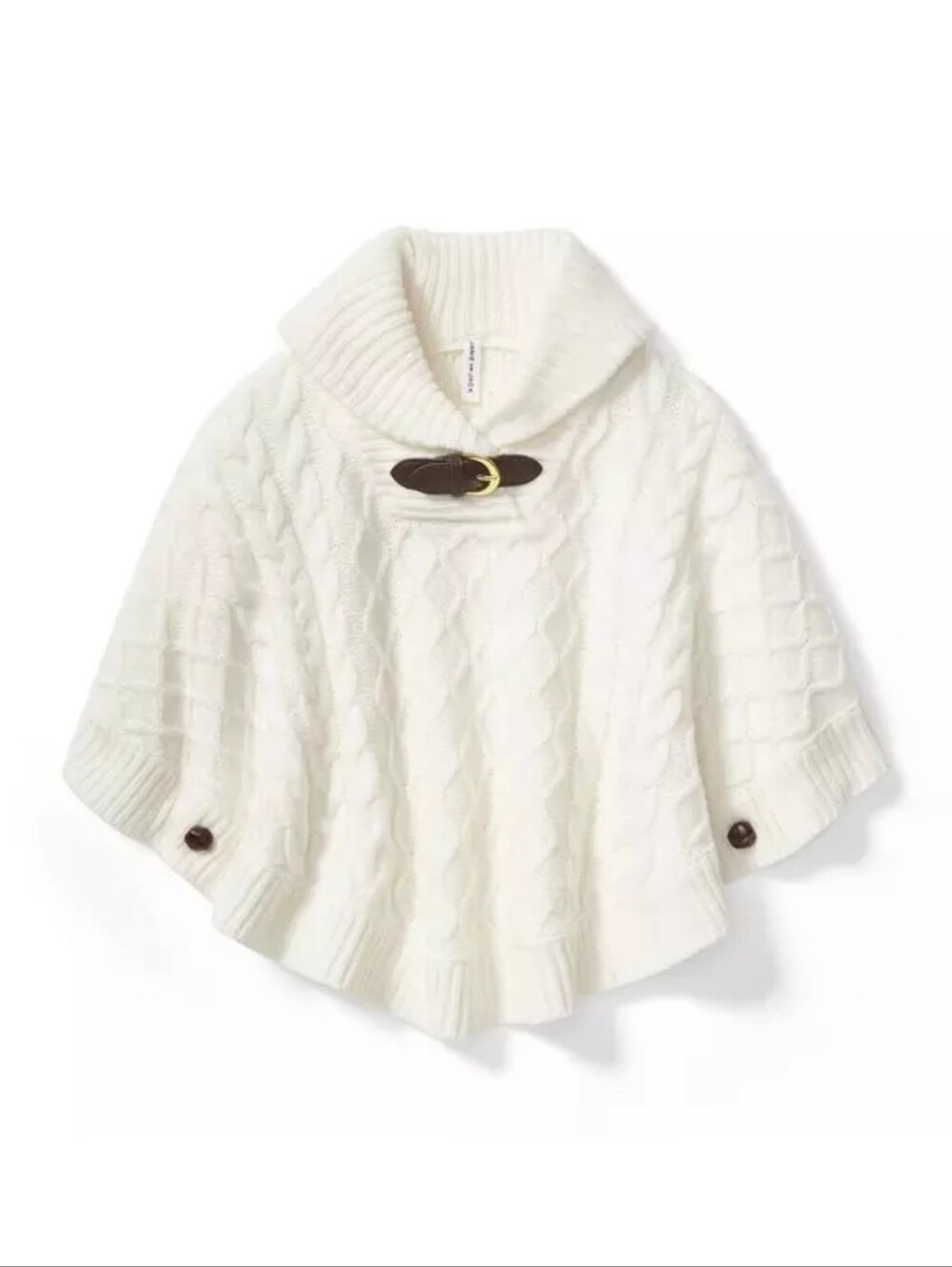Janie and Jack Cream Knit Cable Cape with Brown Buckle